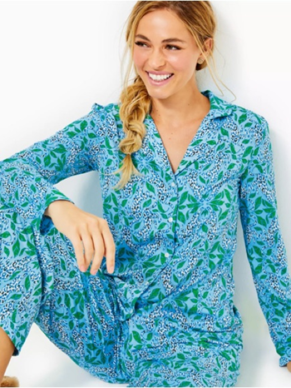 Lilly Pulitzer Knit PJ Set Bon Bon Blue Leapin Leopards Size XXS Fits Teen
